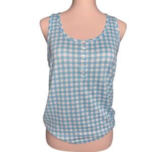 KIKIT Blue White Gingham Tank Top Button Front Soft Stretch Y2K Small